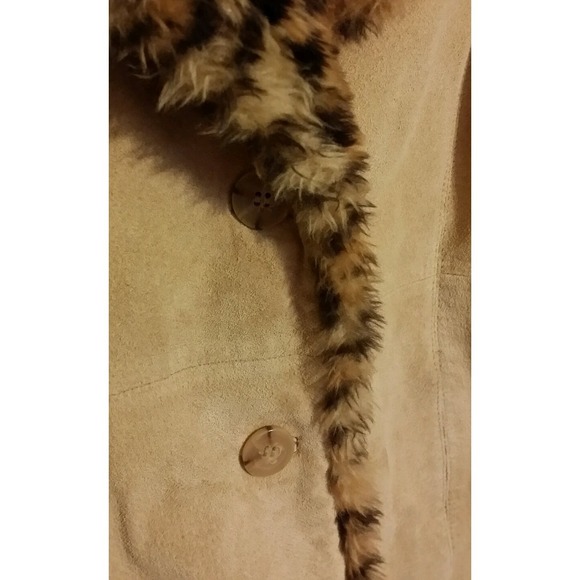 Passports Coat GENUINE LEATHER SUEDE leopard Sherpa lined Women's  M Medium - Picture 4 of 5